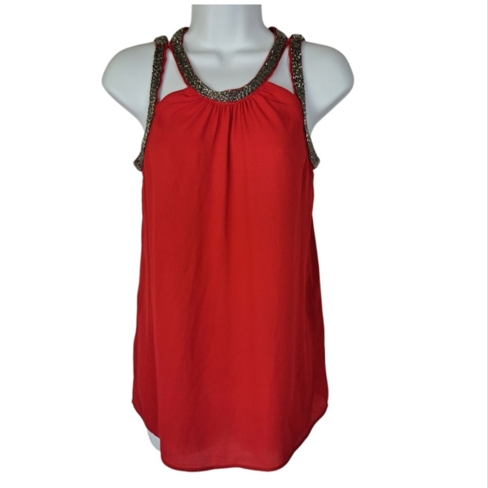 Reitmans‎ Signature Red Sleeveless Blouse with Embellished Straps